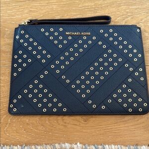 Michael Kors Blue and Gold Studded Clutch